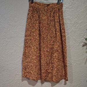 Cristin Stevens Brown and Orange Pleated A-Line Midi Skirt Size L